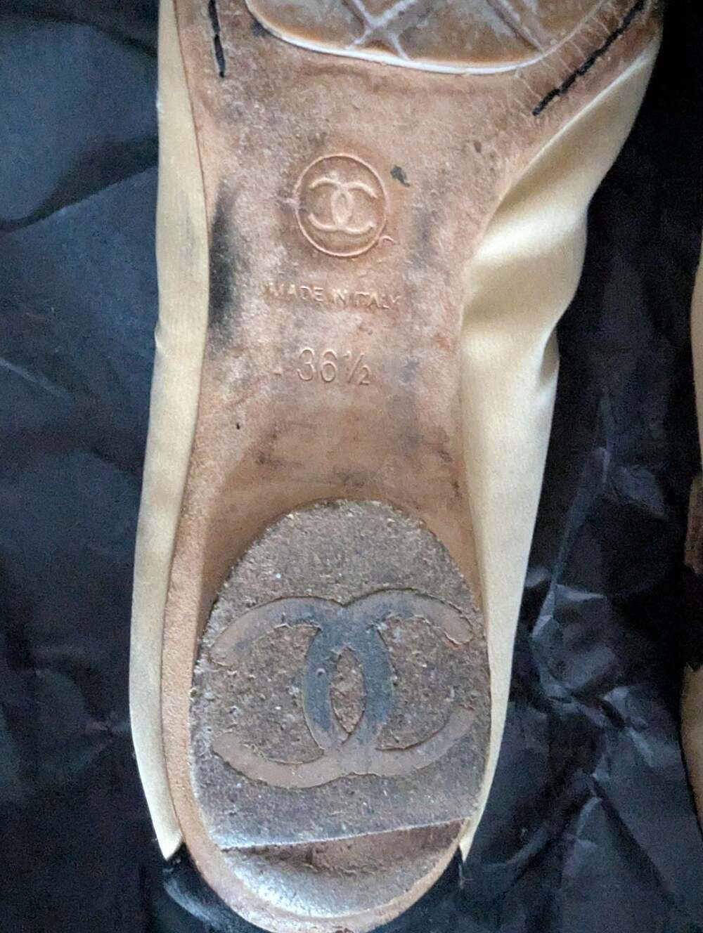 Tan and black Chanel ballet flats. - Picture 3 of 5
